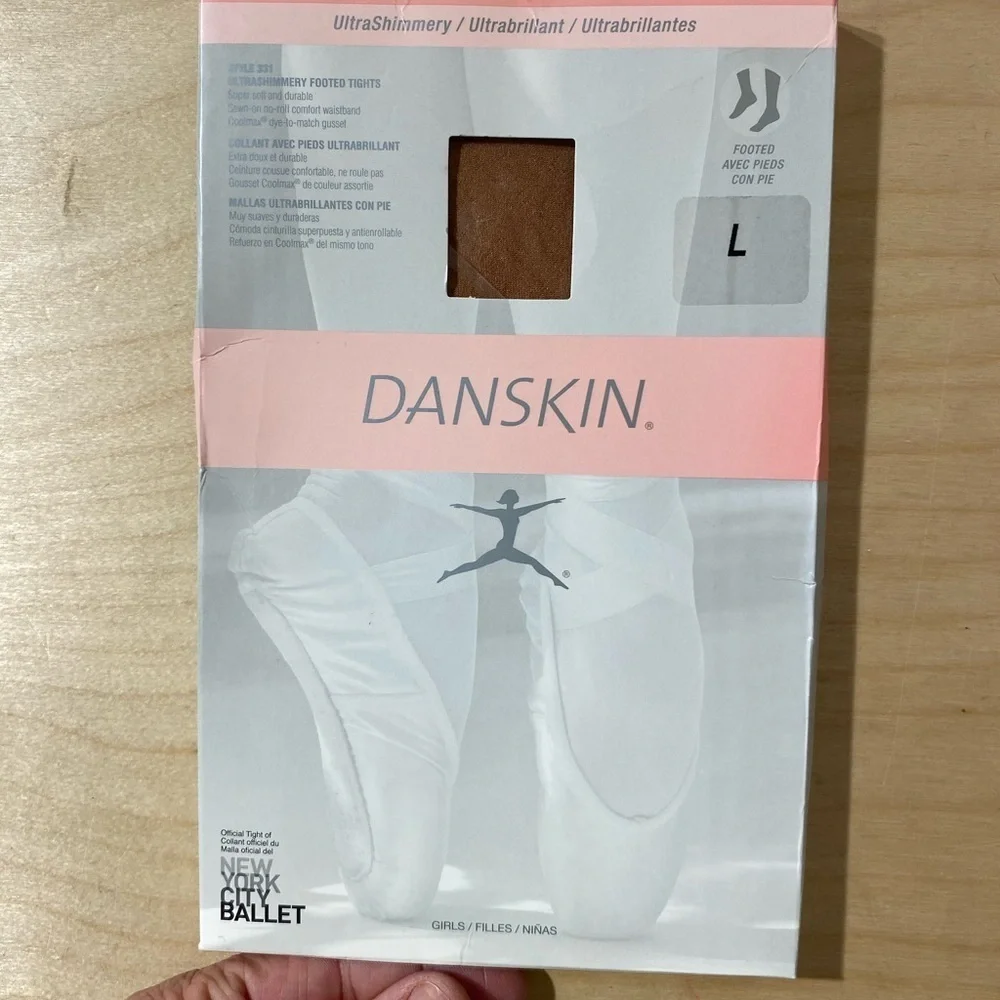 Girls Danskin Ultra Shimmery Footed Dancing Tights- Tan Large (MX)
